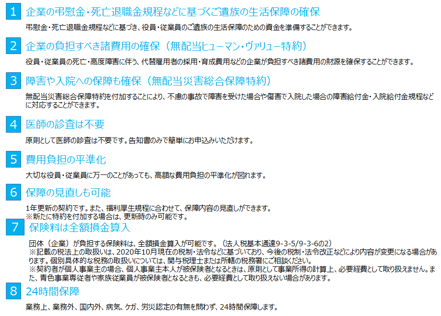 無配当総合福祉団体定期保険の特徴 総合福祉団体定期保険